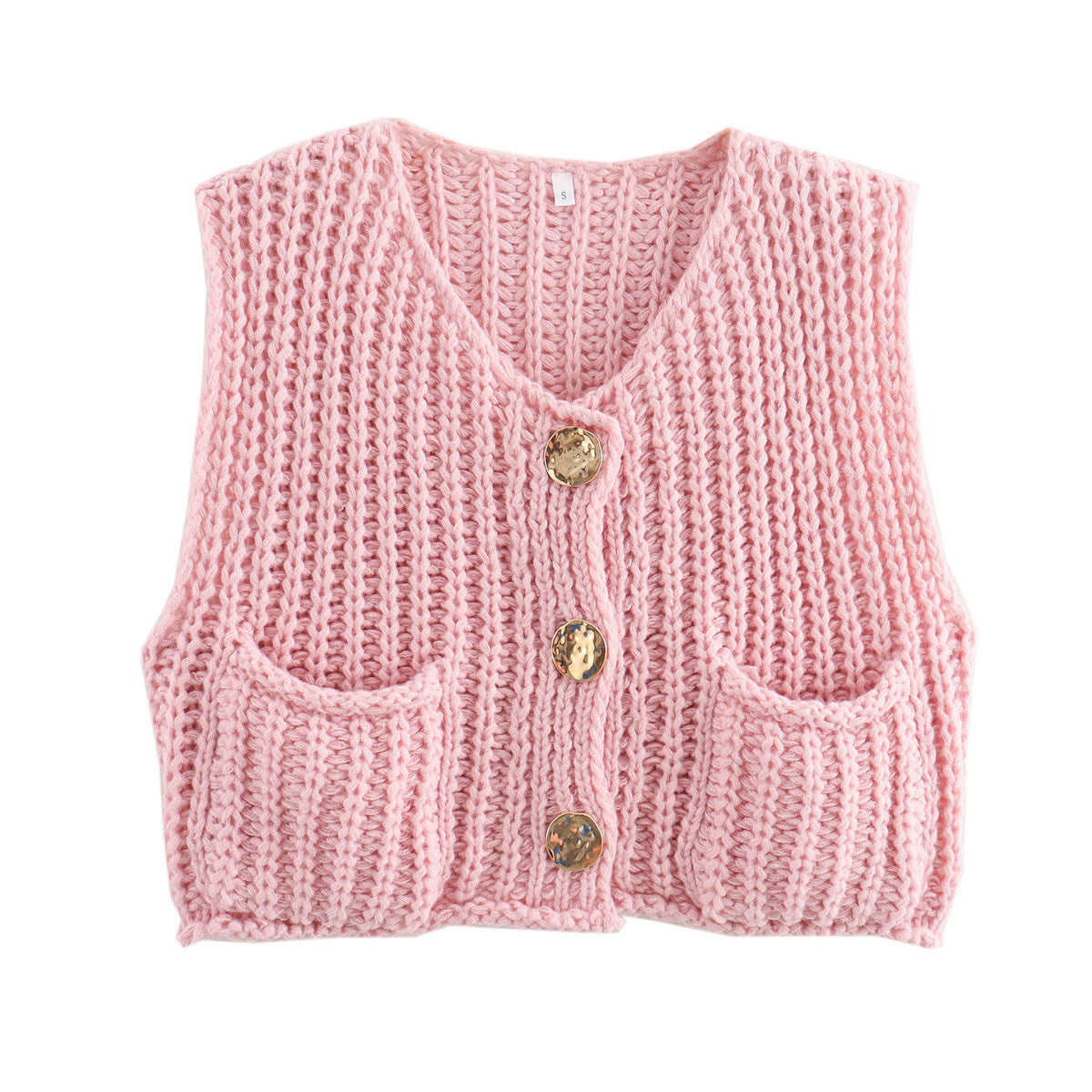 Morgane | Large Buttons Solid Color Knit Vest Cardigan