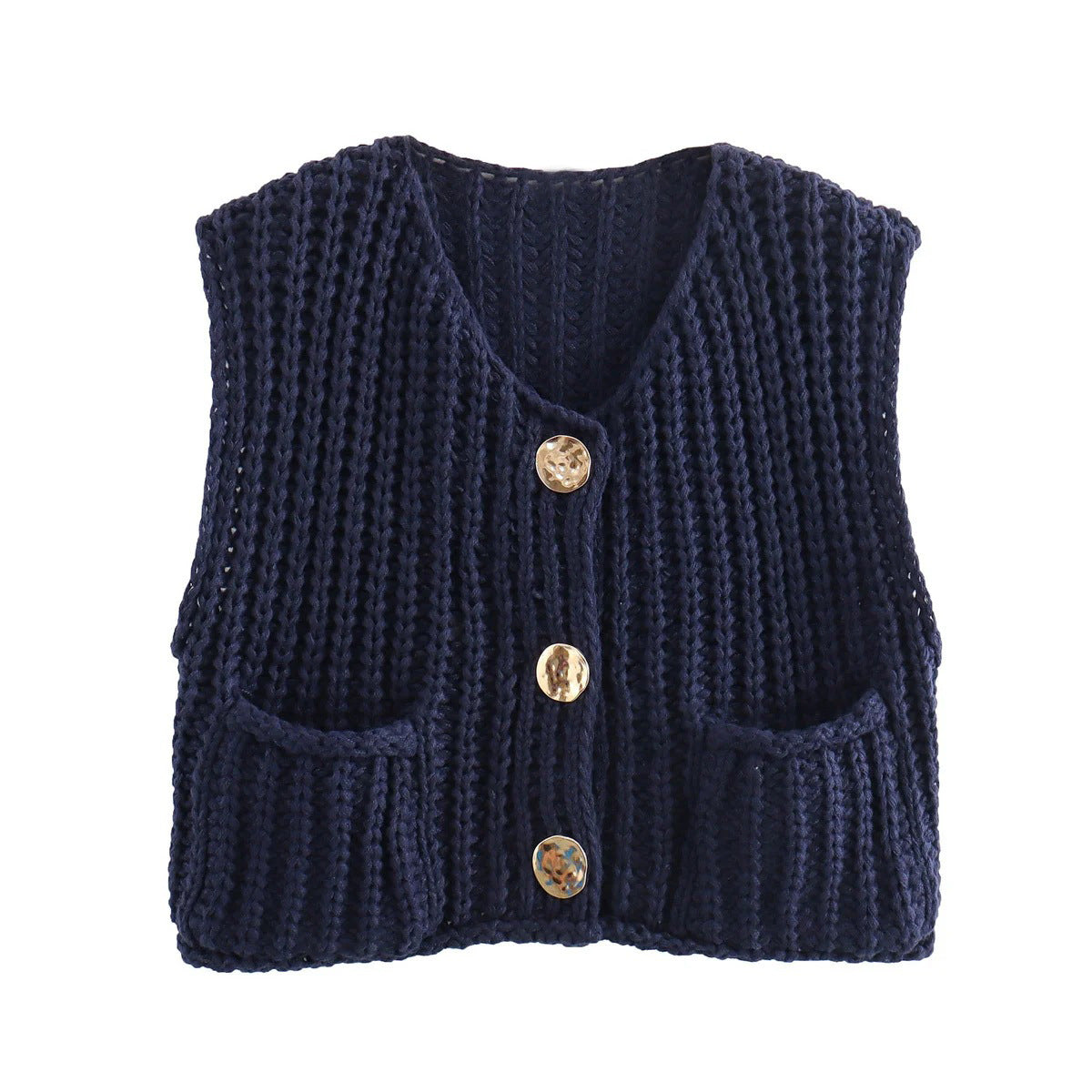 Morgane | Large Buttons Solid Color Knit Vest Cardigan