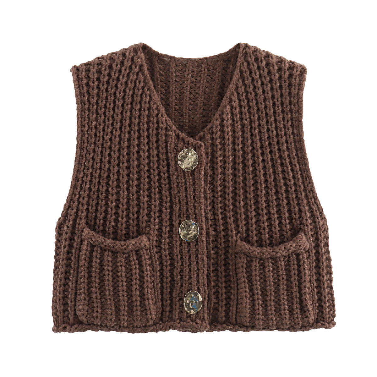 Morgane | Large Buttons Solid Color Knit Vest Cardigan