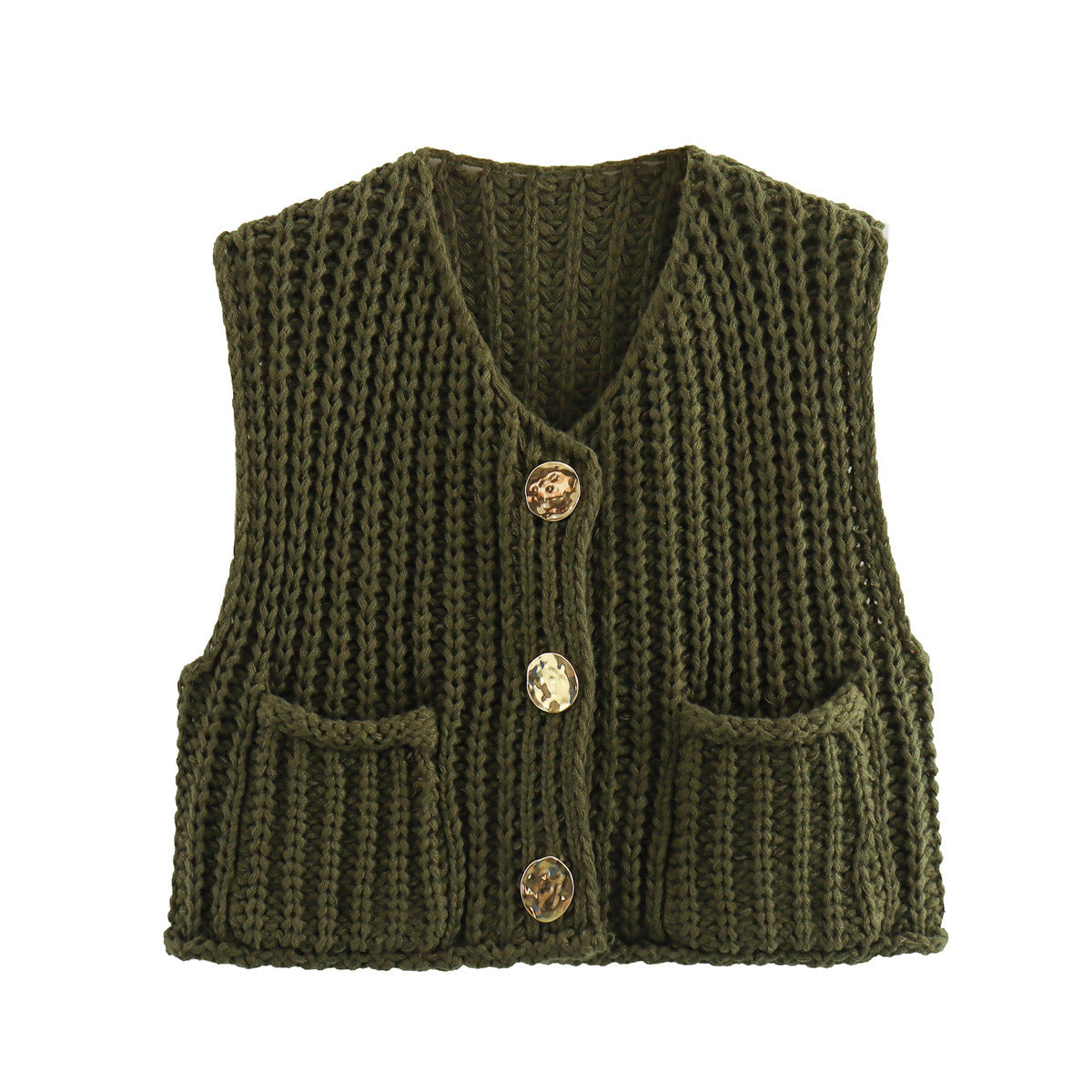 Morgane | Large Buttons Solid Color Knit Vest Cardigan