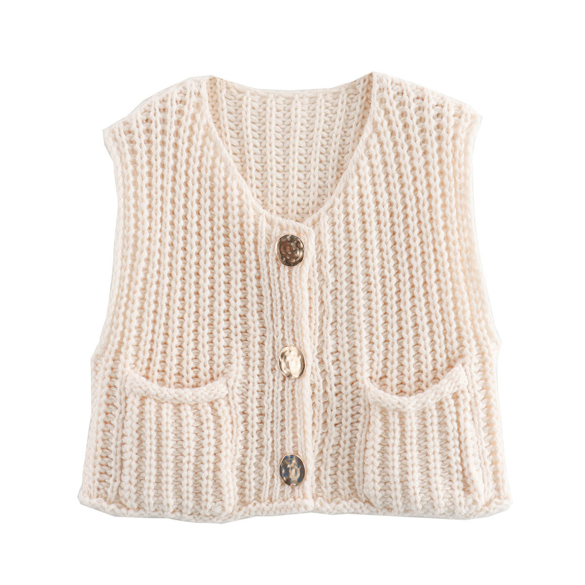 Morgane | Large Buttons Solid Color Knit Vest Cardigan