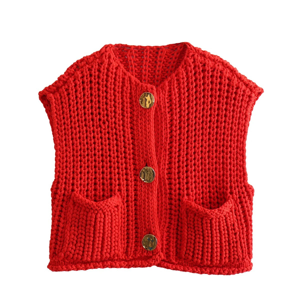 Morgane | Large Buttons Solid Color Knit Vest Cardigan