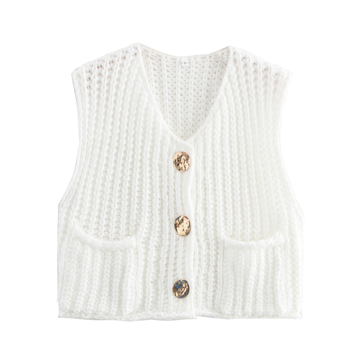 Morgane | Large Buttons Solid Color Knit Vest Cardigan