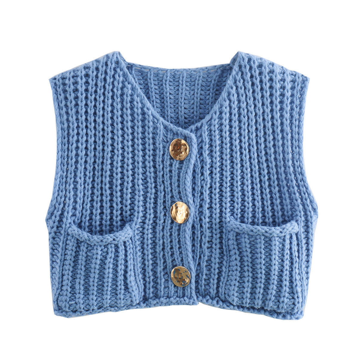 Morgane | Large Buttons Solid Color Knit Vest Cardigan