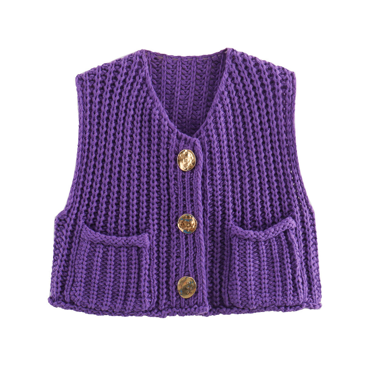 Morgane | Large Buttons Solid Color Knit Vest Cardigan