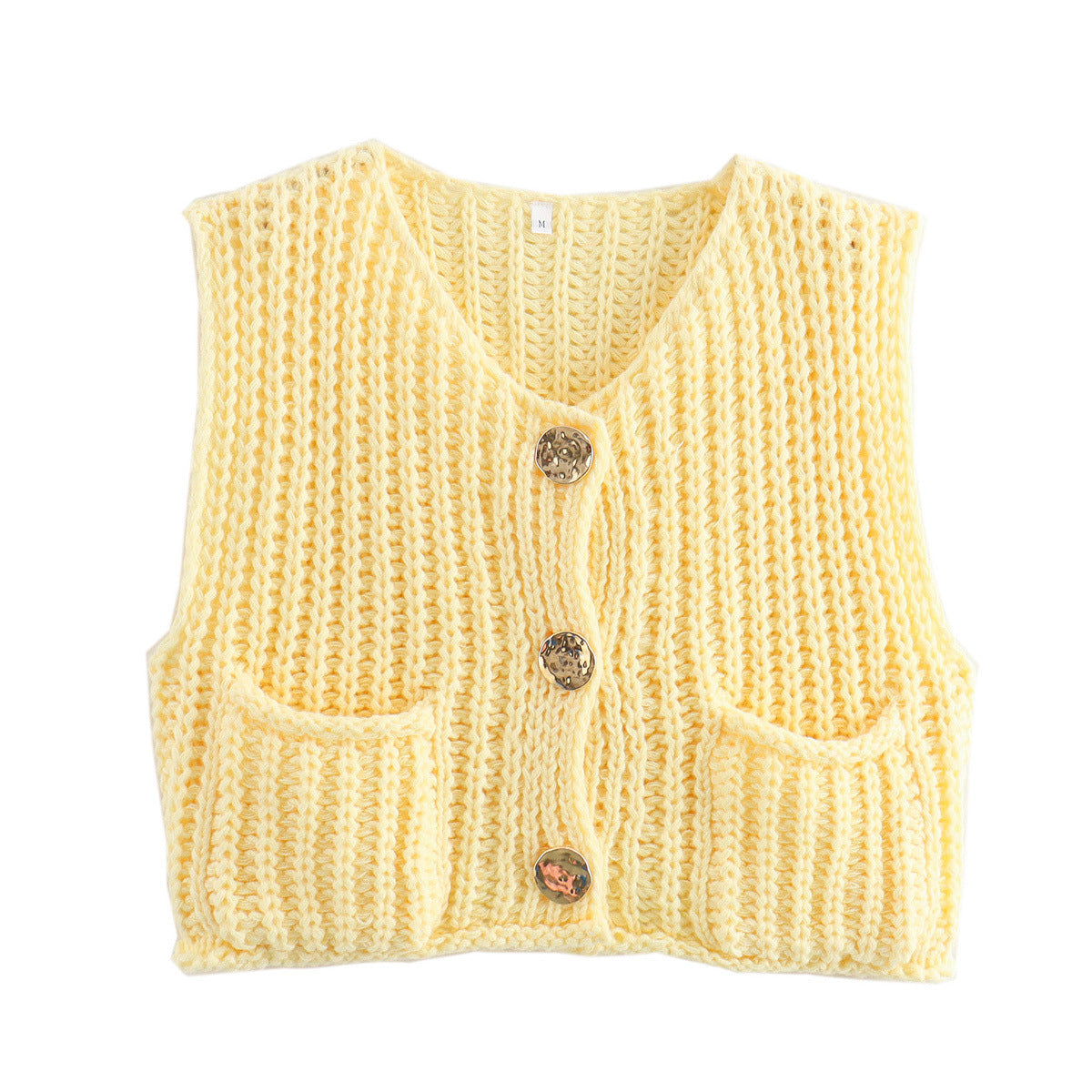 Morgane | Large Buttons Solid Color Knit Vest Cardigan