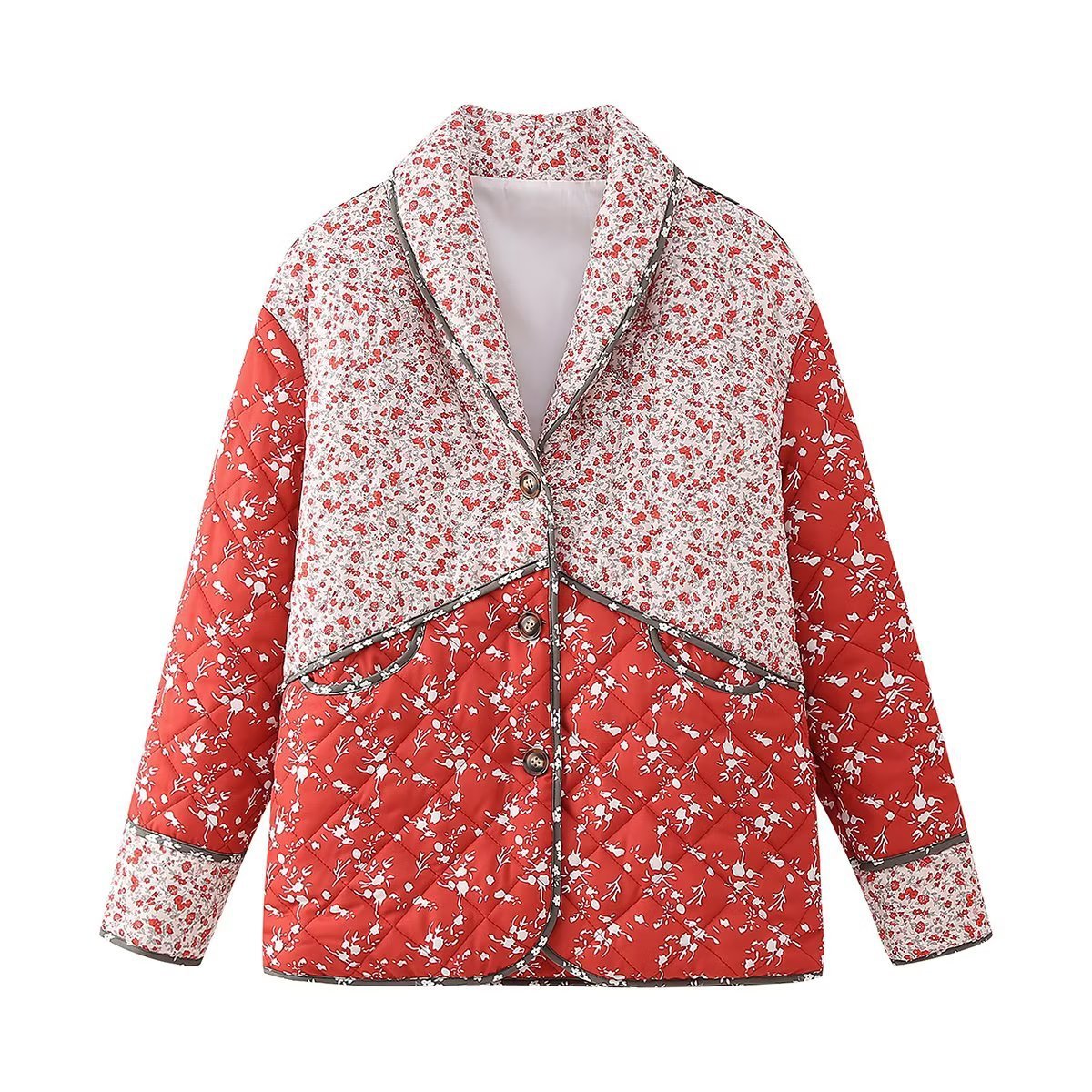 Amandine | Ethnic style Floral Print Color Contrast Quilted Jacket - Elovana Montreal - Jackets