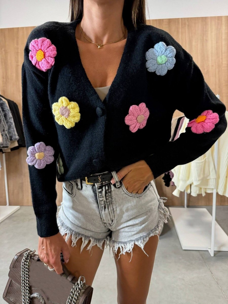 Annabelle | Casual Crochet Flower Cardigan Sweater Jacket - Elovana Montreal - Cardigan