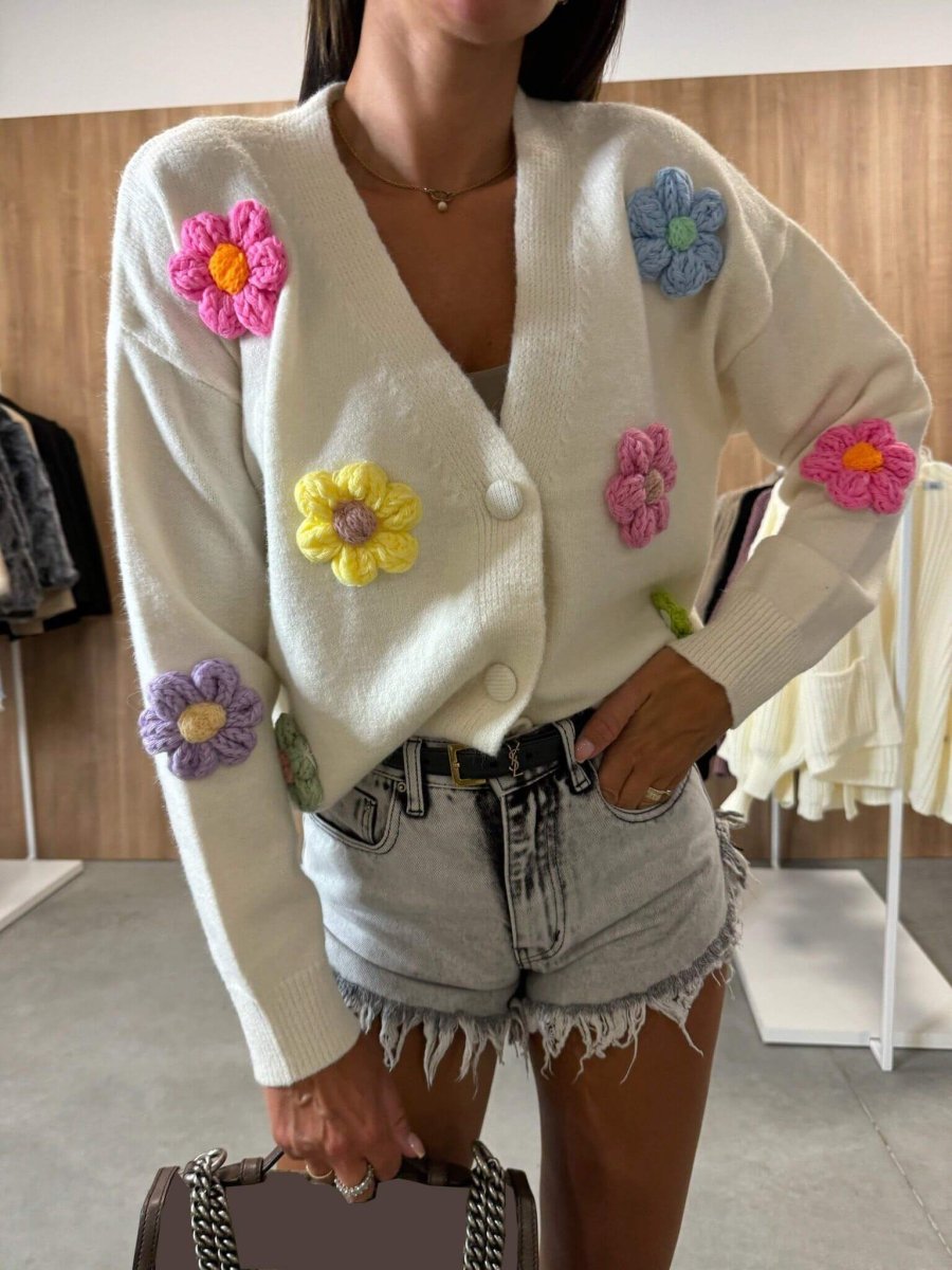 Annabelle | Casual Crochet Flower Cardigan Sweater Jacket - Elovana Montreal - Cardigan