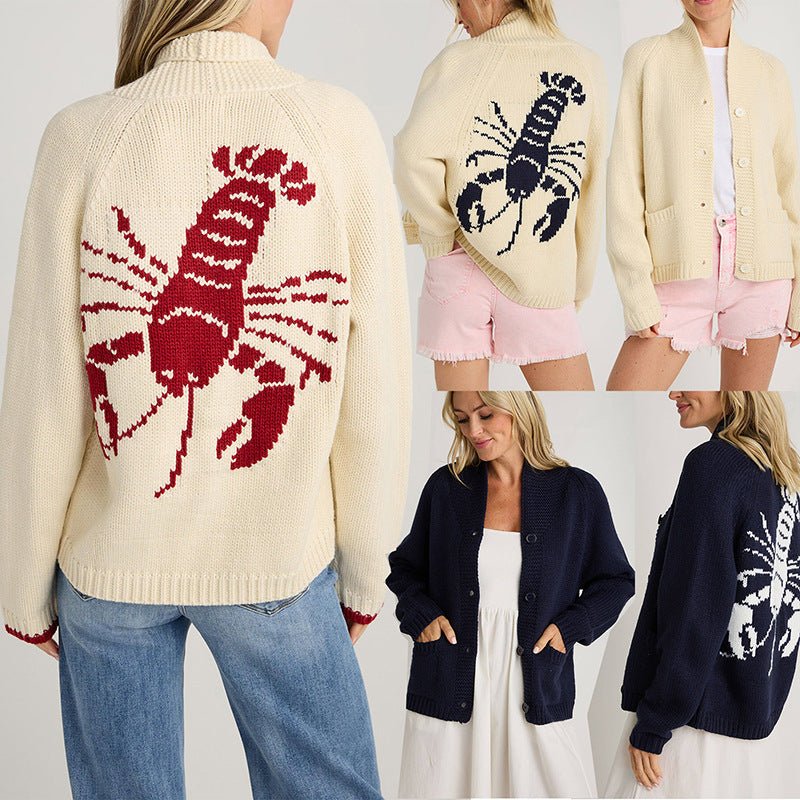 Anne | Fun Lobster Cardigan Sweater Jacket - Elovana Montreal - Cardigan