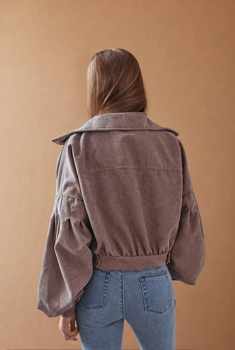 Cécile | Casual Corduroy Lantern Sleeves Jacket - Elovana Montreal - Jackets