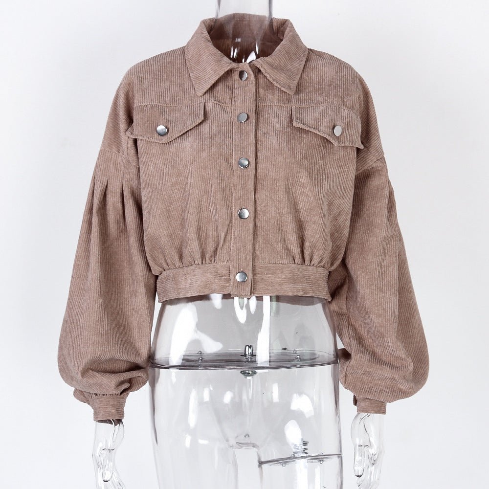 Cécile | Casual Corduroy Lantern Sleeves Jacket - Elovana Montreal - Jackets