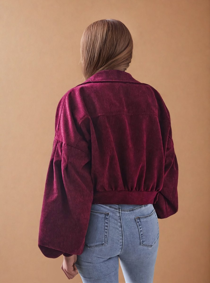 Cécile | Casual Corduroy Lantern Sleeves Jacket - Elovana Montreal - Jackets