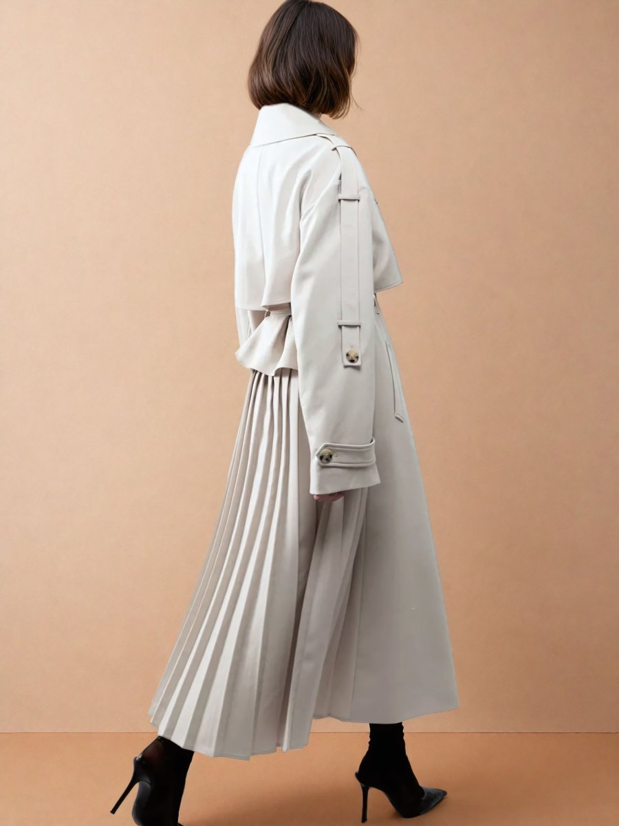 Classic Oversized Trench Coat with Pleated Detail in Light Beige - Elovana Montreal - Coats