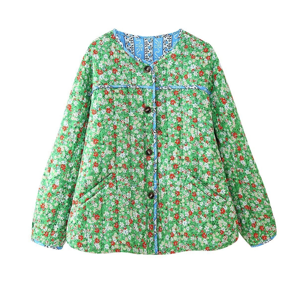 Claudia | Green Mood Floral Print Loose Jacket - Elovana Montreal - Jackets