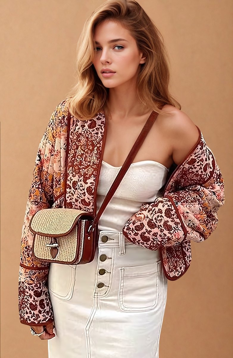 Eléonore | Floral Patchwork Print Drop Shoulder Jacket - Elovana Montreal - Jackets