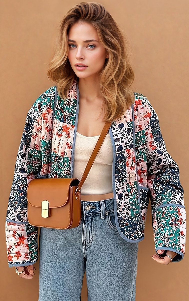 Eléonore | Floral Patchwork Print Drop Shoulder Jacket - Elovana Montreal - Jackets