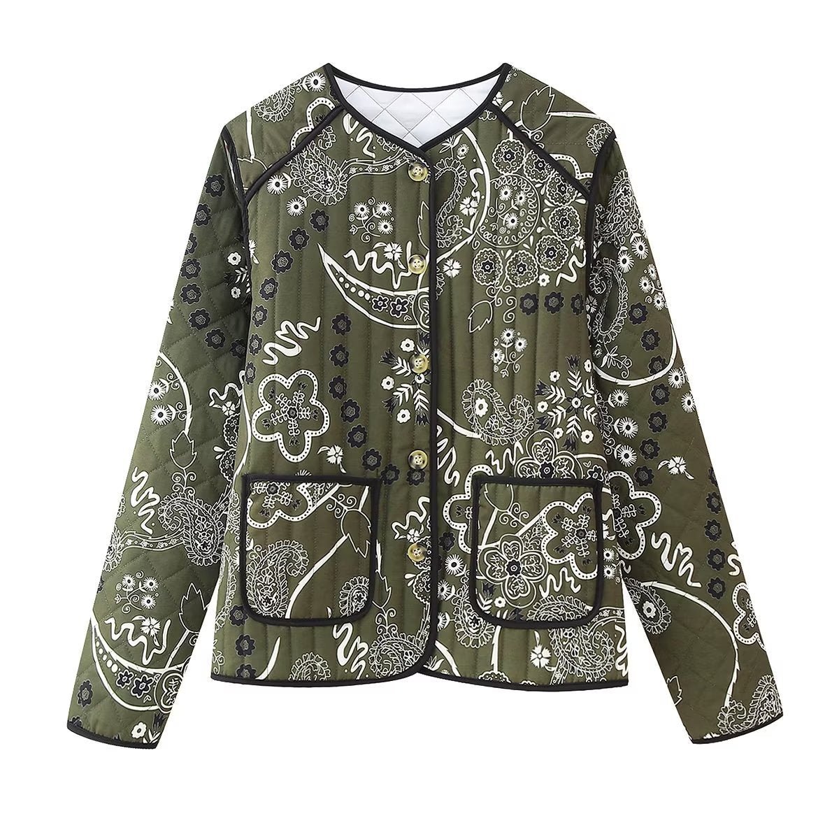 Élisa | Ethnic Floral Print Quilted Jacket - Elovana Montreal - Jackets