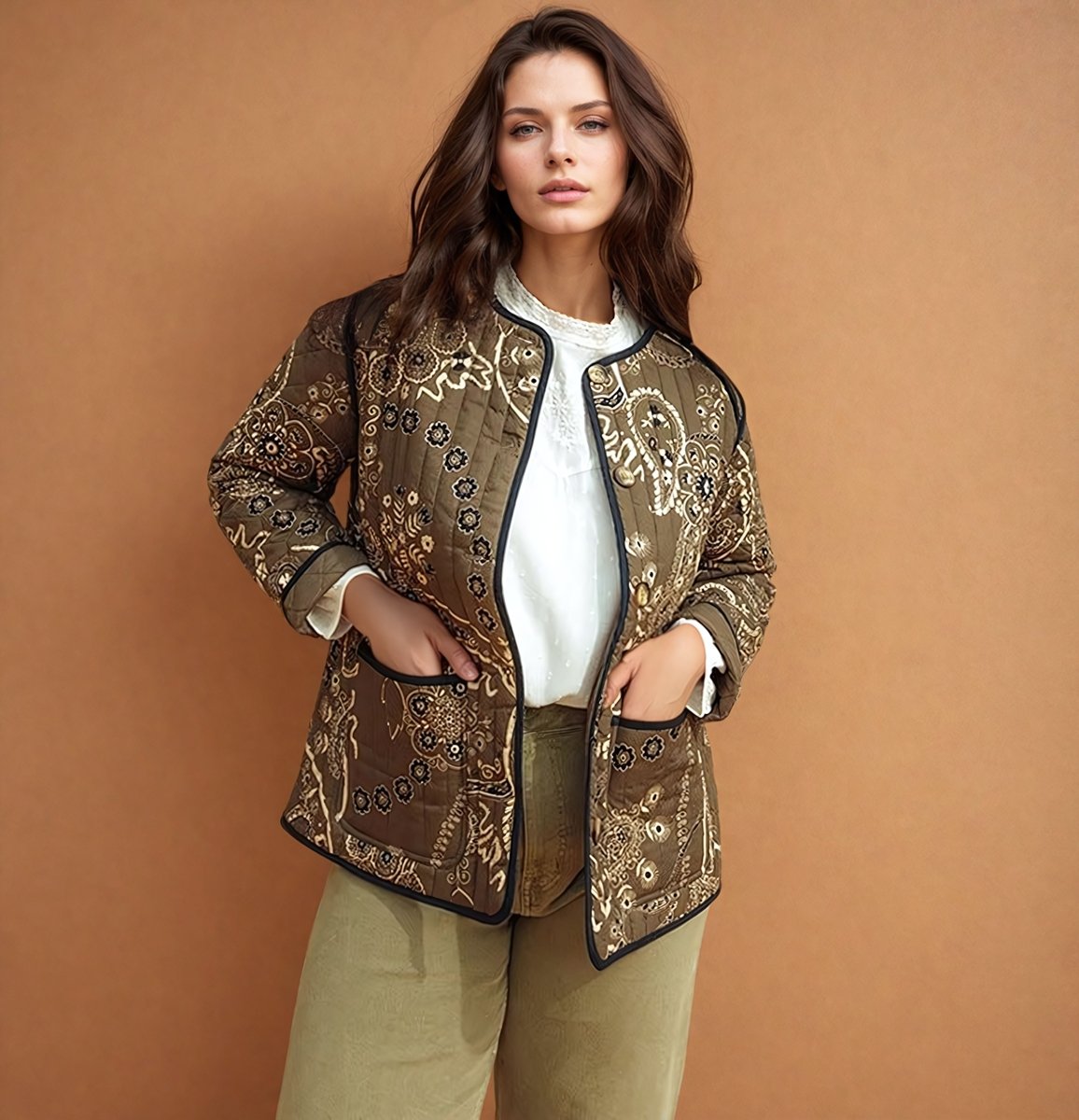 Élisa | Ethnic Floral Print Quilted Jacket - Elovana Montreal - Jackets