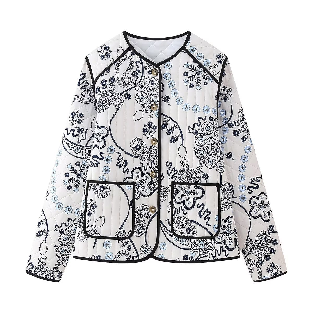 Élisa | Ethnic Floral Print Quilted Jacket - Elovana Montreal - Jackets