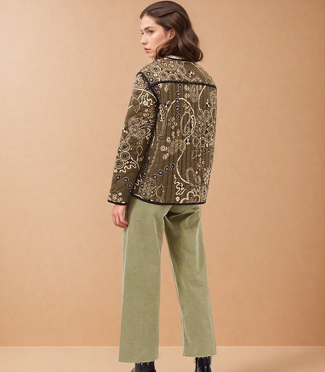 Élisa | Ethnic Floral Print Quilted Jacket - Elovana Montreal - Jackets