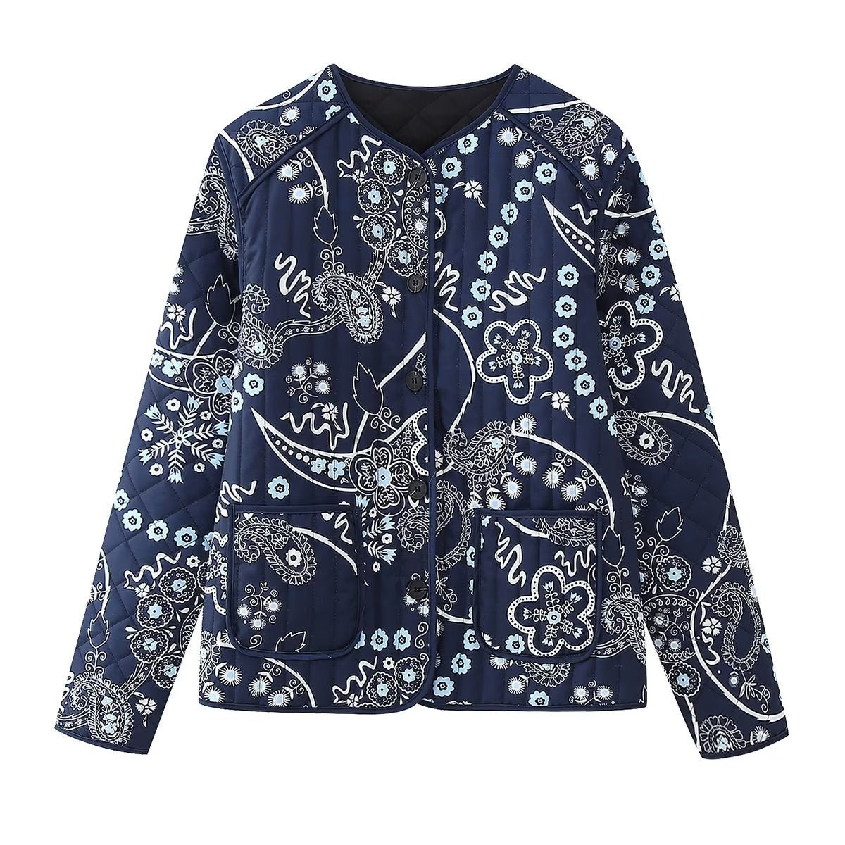 Élisa | Ethnic Floral Print Quilted Jacket - Elovana Montreal - Jackets