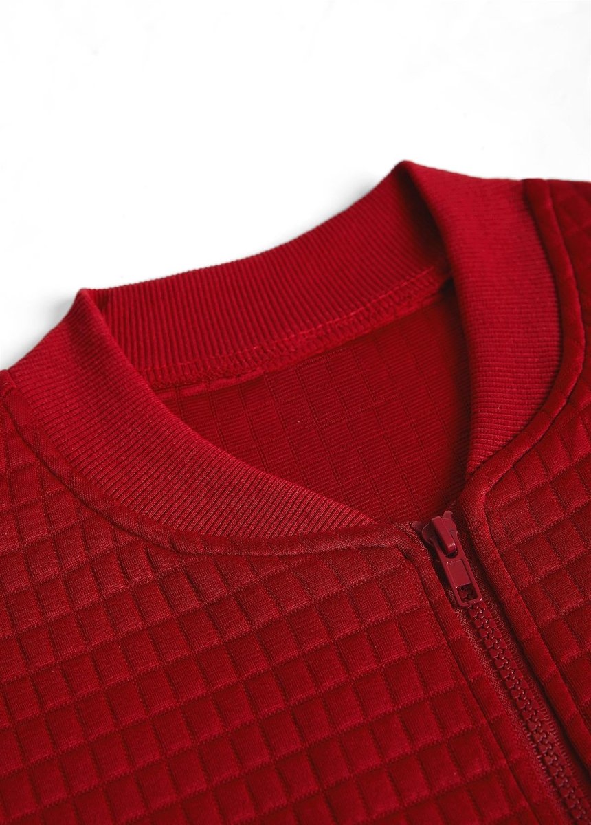 Elovana® Christmas Red Patchwork Long Sleeve Stand Collar Jacket - Elovana Montreal - 