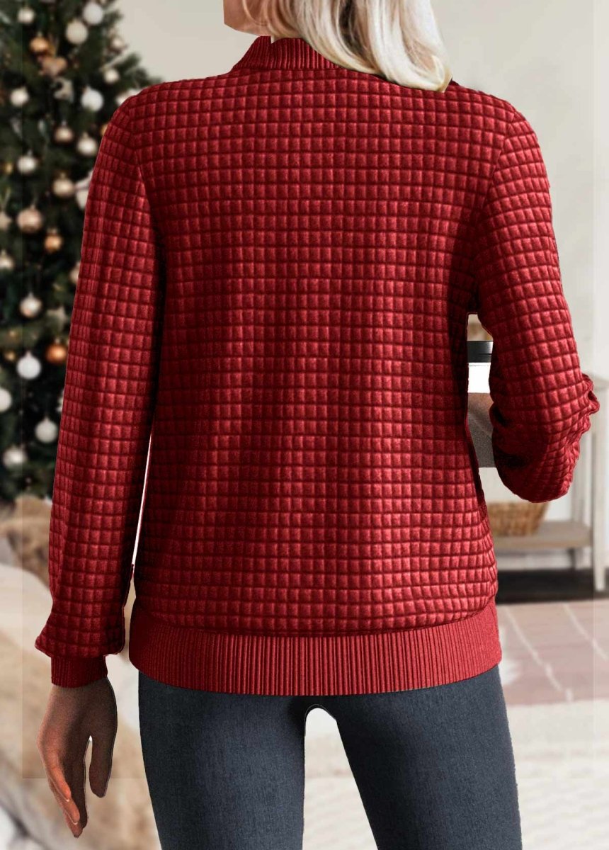 Elovana® Christmas Red Patchwork Long Sleeve Stand Collar Jacket - Elovana Montreal - 