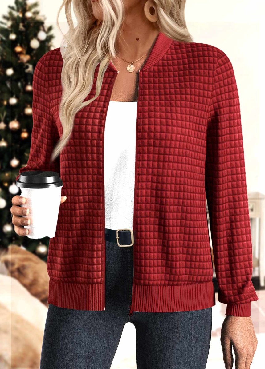 Elovana® Christmas Red Patchwork Long Sleeve Stand Collar Jacket - Elovana Montreal - 