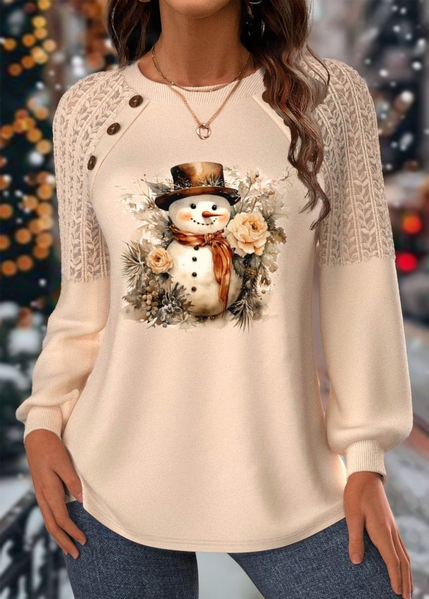 Elovana® Christmas Skin Color Lace Long Sleeve Round Neck Sweatshirt - Elovana Montreal - 