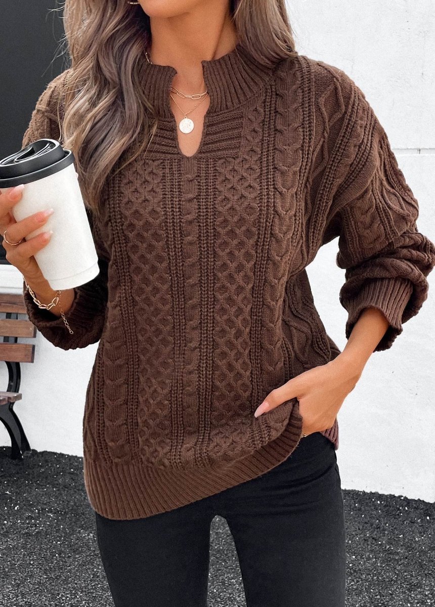 Elovana DESIGN Dark Coffee Split Long Sleeve Sweater - Elovana Montreal - 