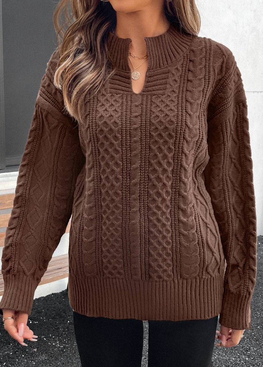 Elovana DESIGN Dark Coffee Split Long Sleeve Sweater - Elovana Montreal - 