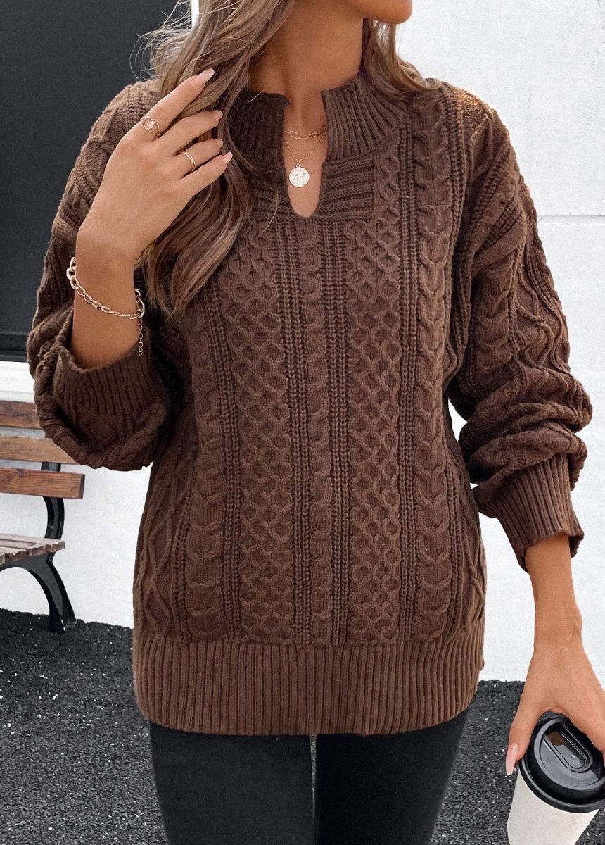 Elovana DESIGN Dark Coffee Split Long Sleeve Sweater - Elovana Montreal - 