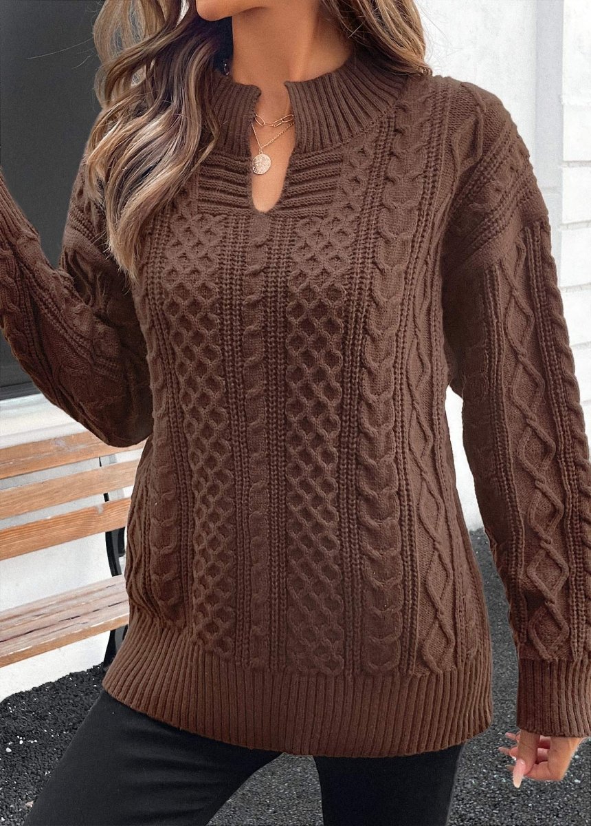 Elovana DESIGN Dark Coffee Split Long Sleeve Sweater - Elovana Montreal - 