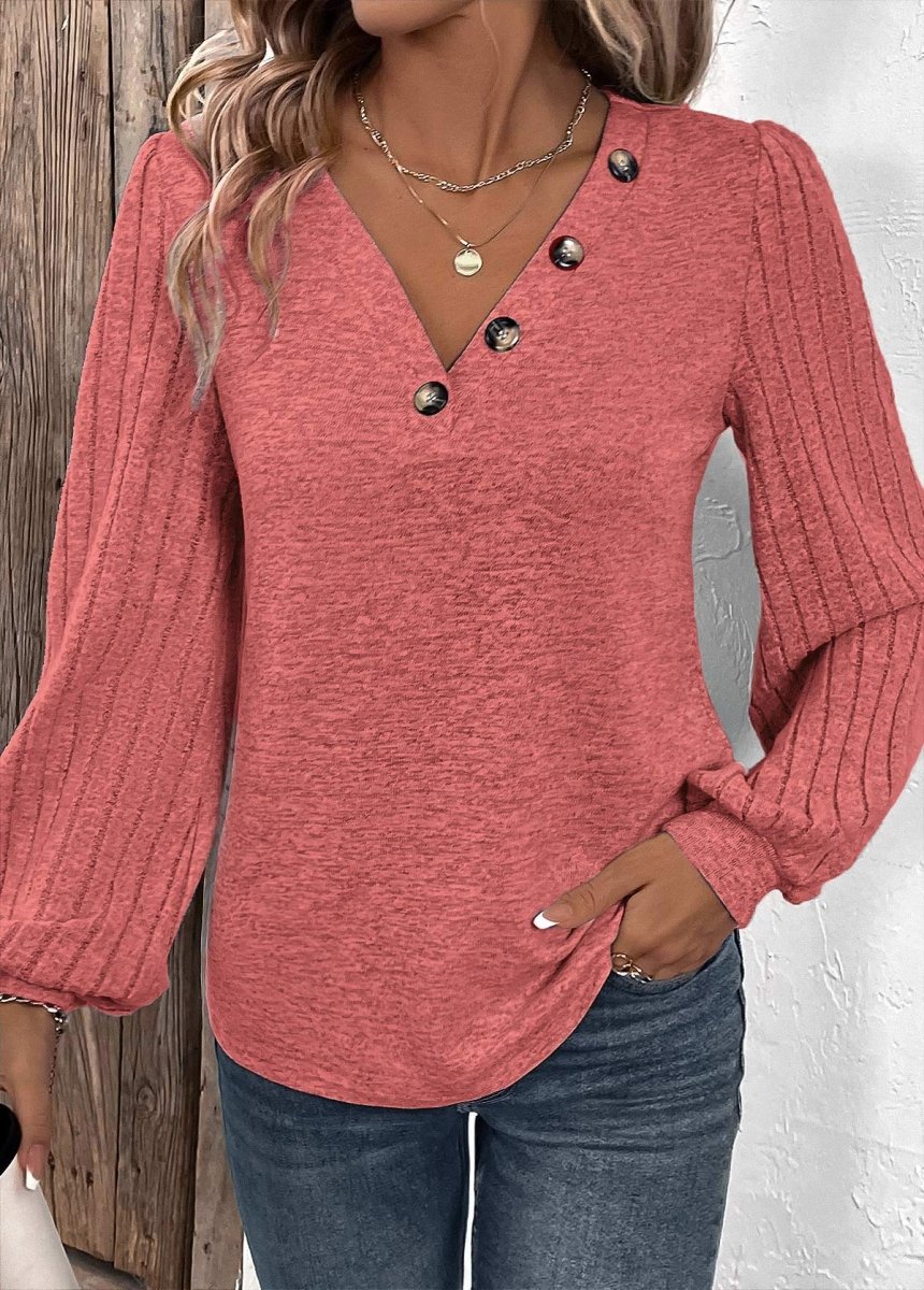 Elovana DESIGN Dusty Pink Patchwork Long Sleeve V Neck Sweatshirt - Elovana Montreal - 