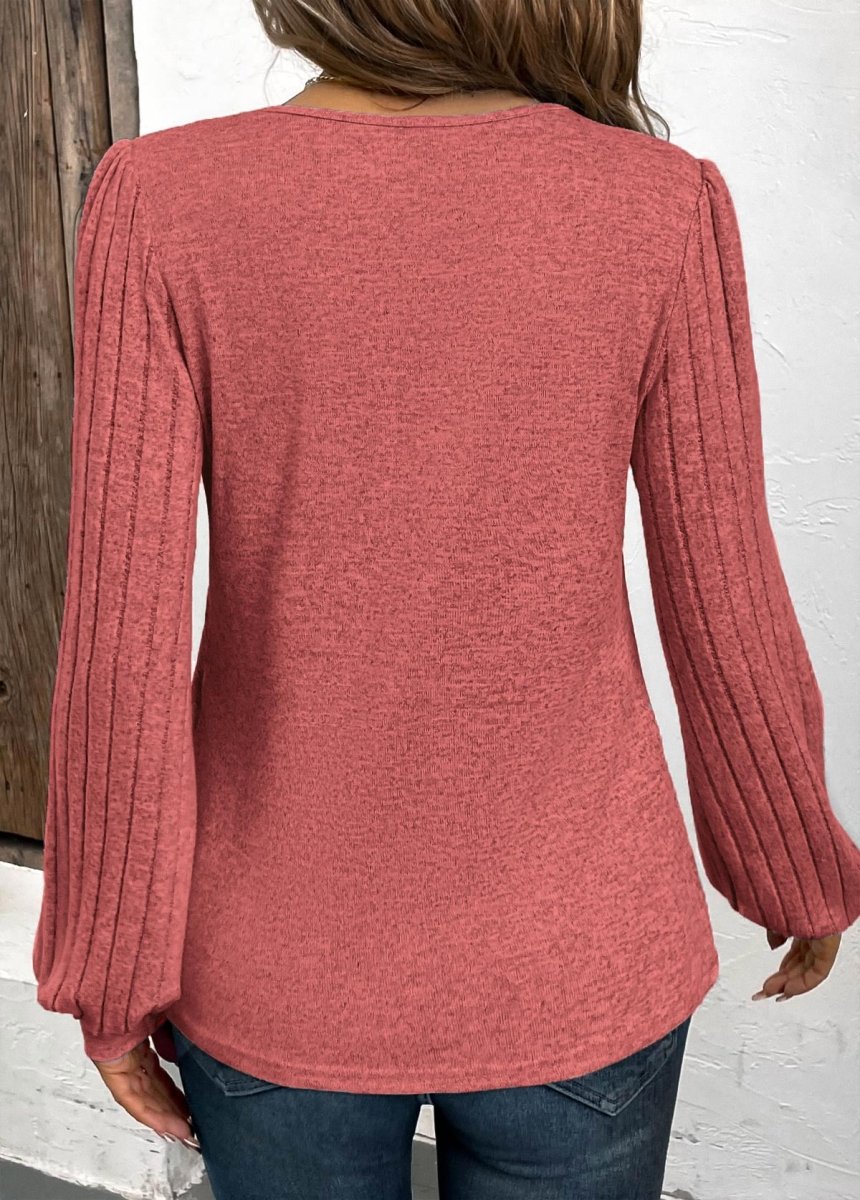 Elovana DESIGN Dusty Pink Patchwork Long Sleeve V Neck Sweatshirt - Elovana Montreal - 