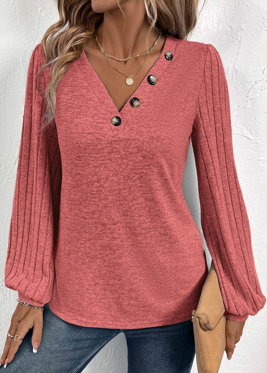 Elovana DESIGN Dusty Pink Patchwork Long Sleeve V Neck Sweatshirt - Elovana Montreal - 