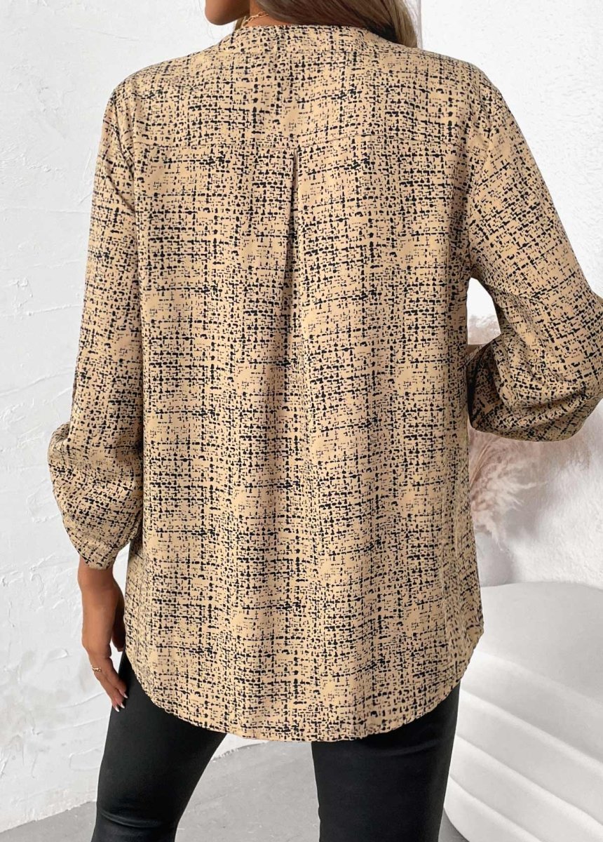 Elovana DESIGN Light Camel Button Graffiti Print Long Sleeve Shirt - Elovana Montreal - 