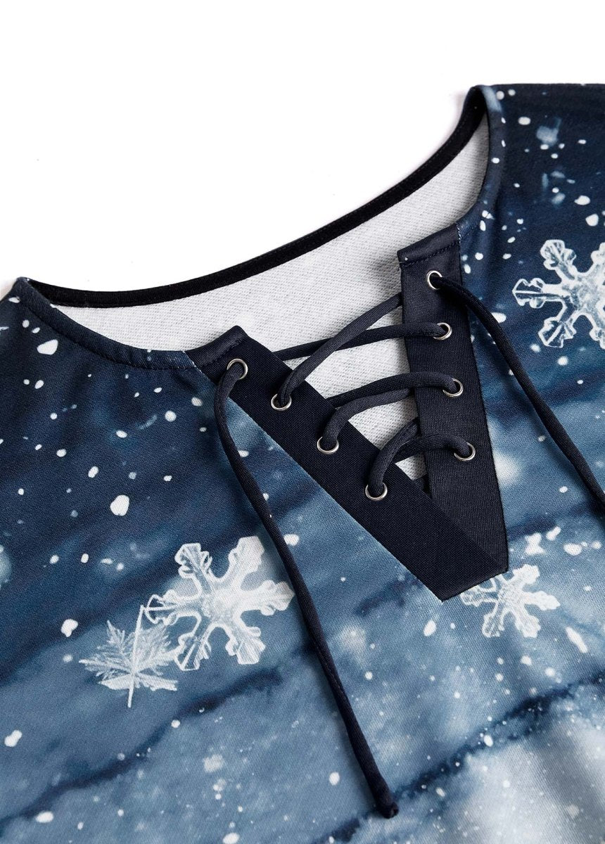 Elovana® Dusty Blue Lace Up Snowflake Print Long Sleeve Sweatshirt - Elovana Montreal - 