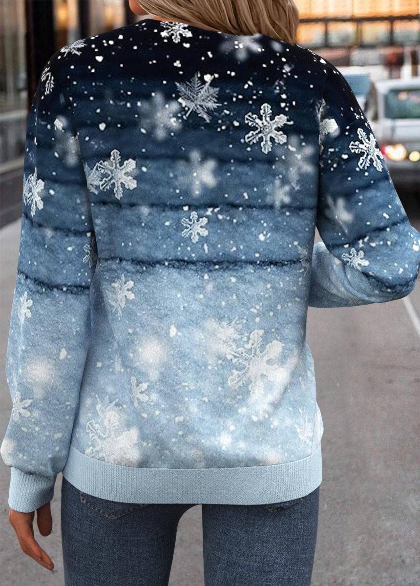 Elovana® Dusty Blue Lace Up Snowflake Print Long Sleeve Sweatshirt - Elovana Montreal - 