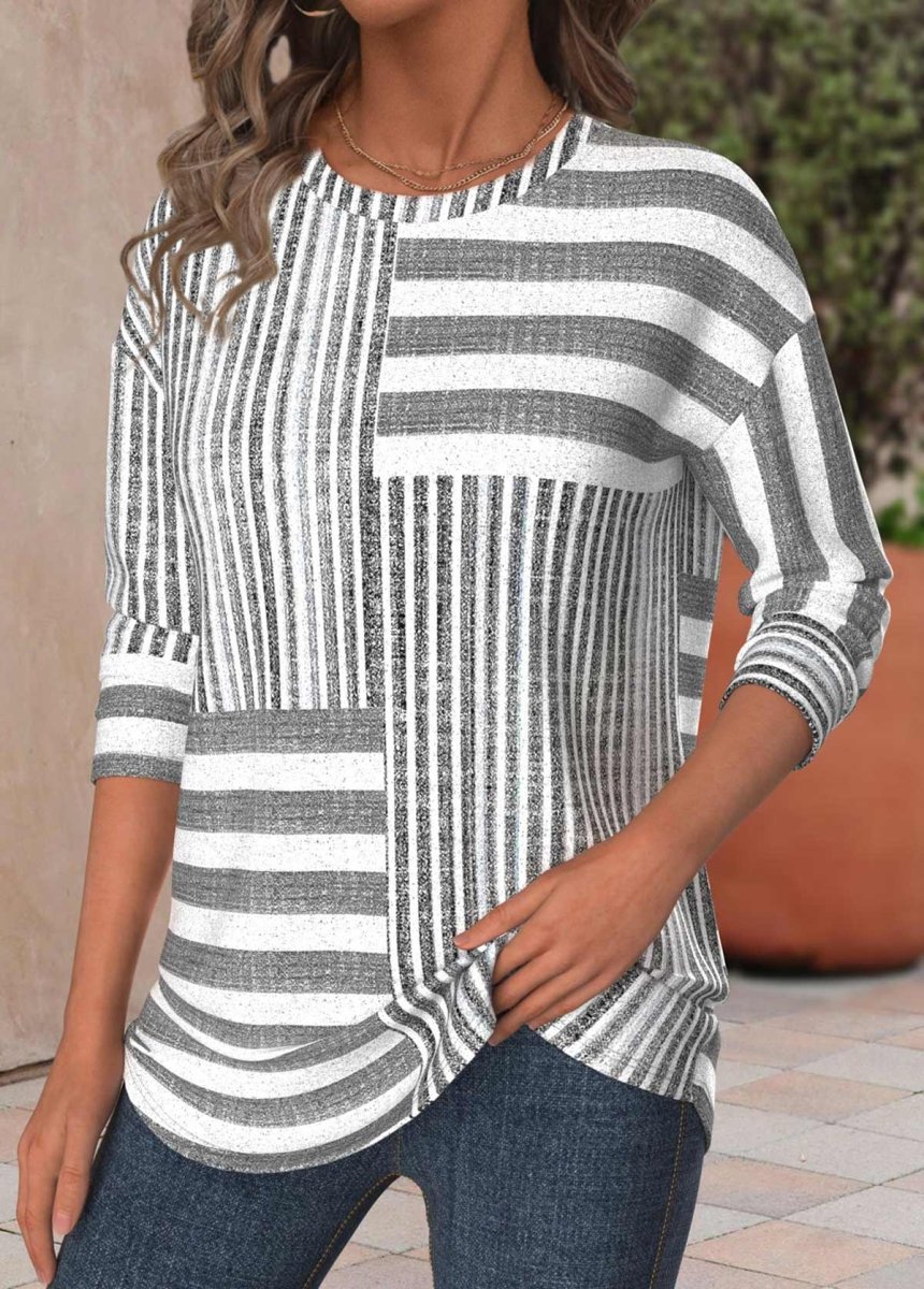 Elovana® Light Grey Marl Striped Long Sleeve T Shirt - Elovana Montreal - 