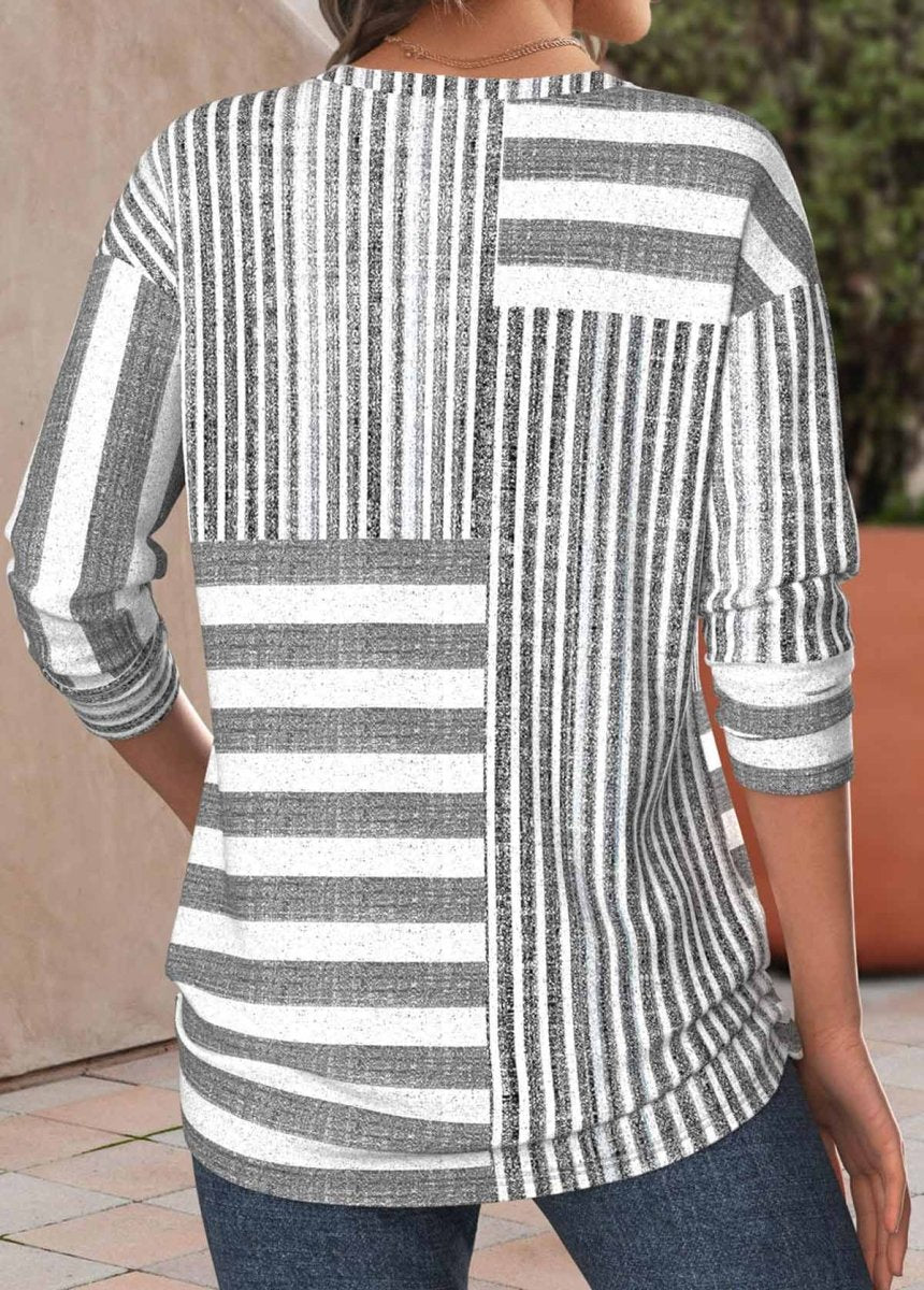 Elovana® Light Grey Marl Striped Long Sleeve T Shirt - Elovana Montreal - 