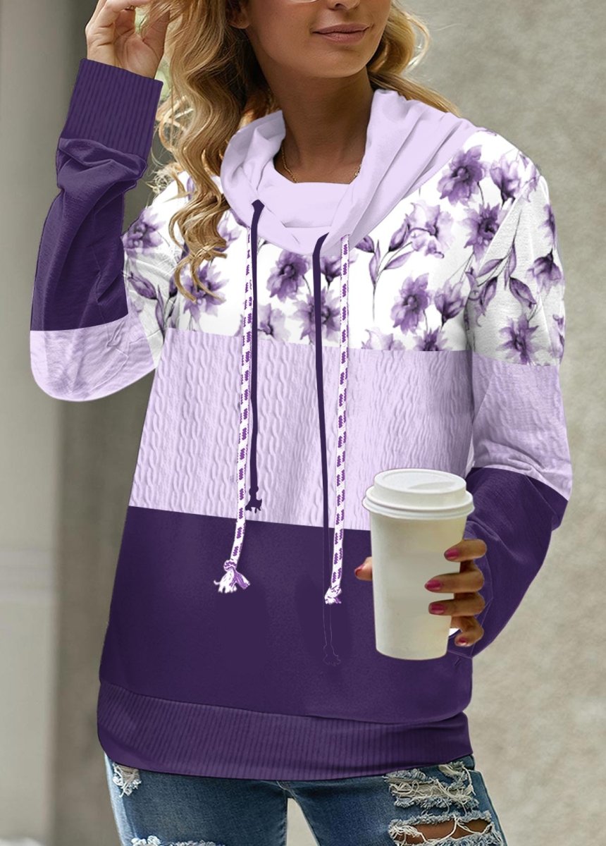 Elovana® Light Purple Patchwork Floral Print Long Sleeve Sweatshirt - Elovana Montreal - 