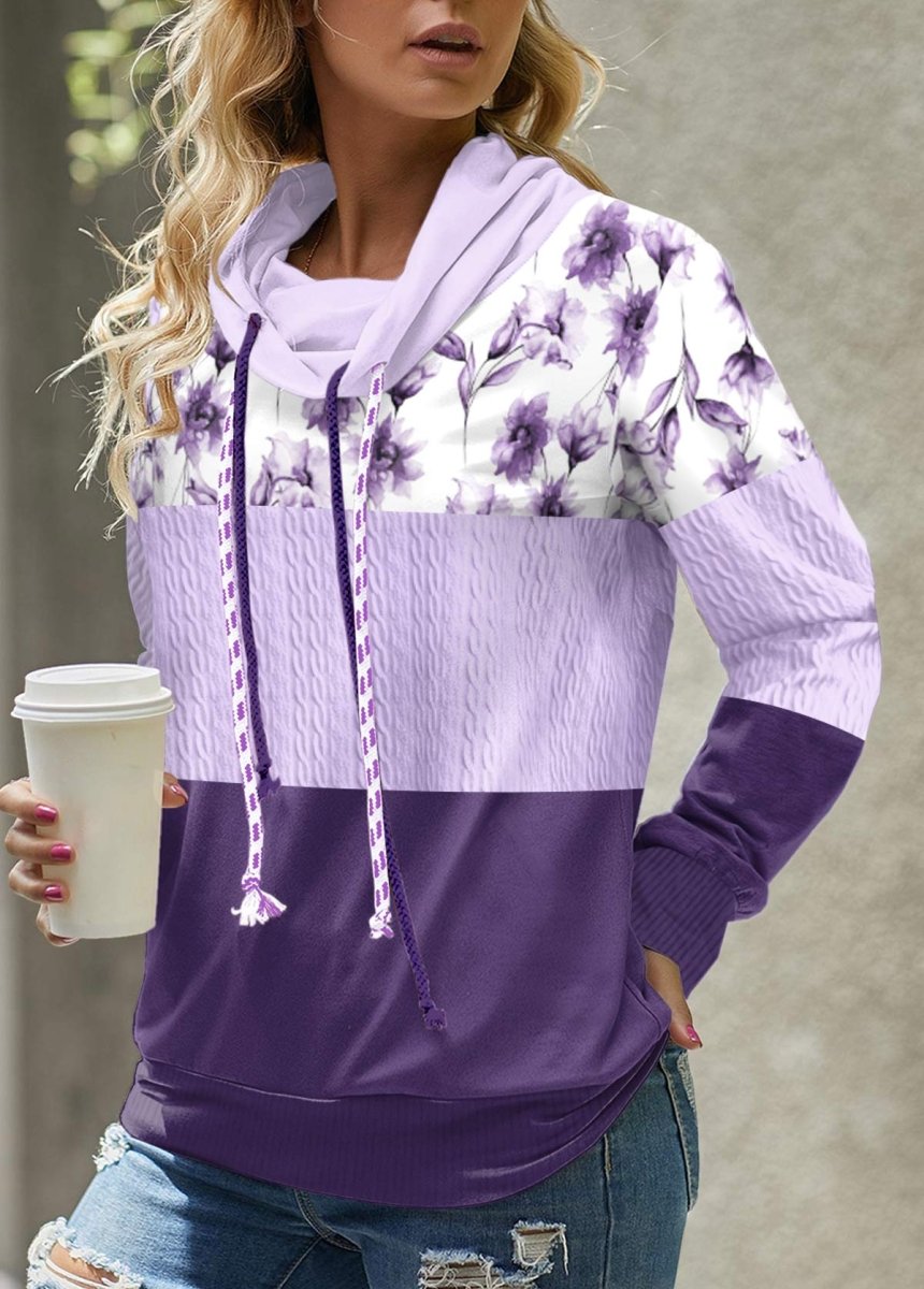 Elovana® Light Purple Patchwork Floral Print Long Sleeve Sweatshirt - Elovana Montreal - 