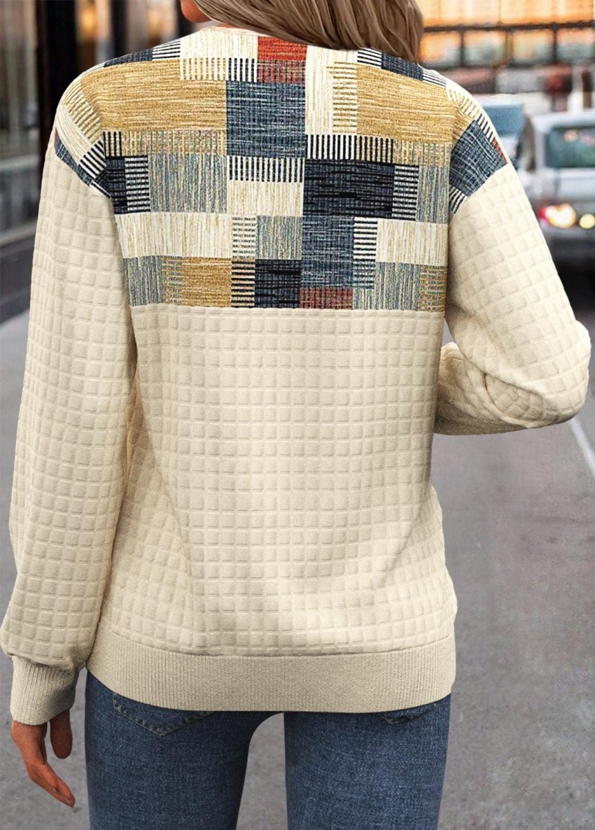 Elovana® Light Yellow Button Geometric Print Long Sleeve Sweatshirt - Elovana Montreal - 