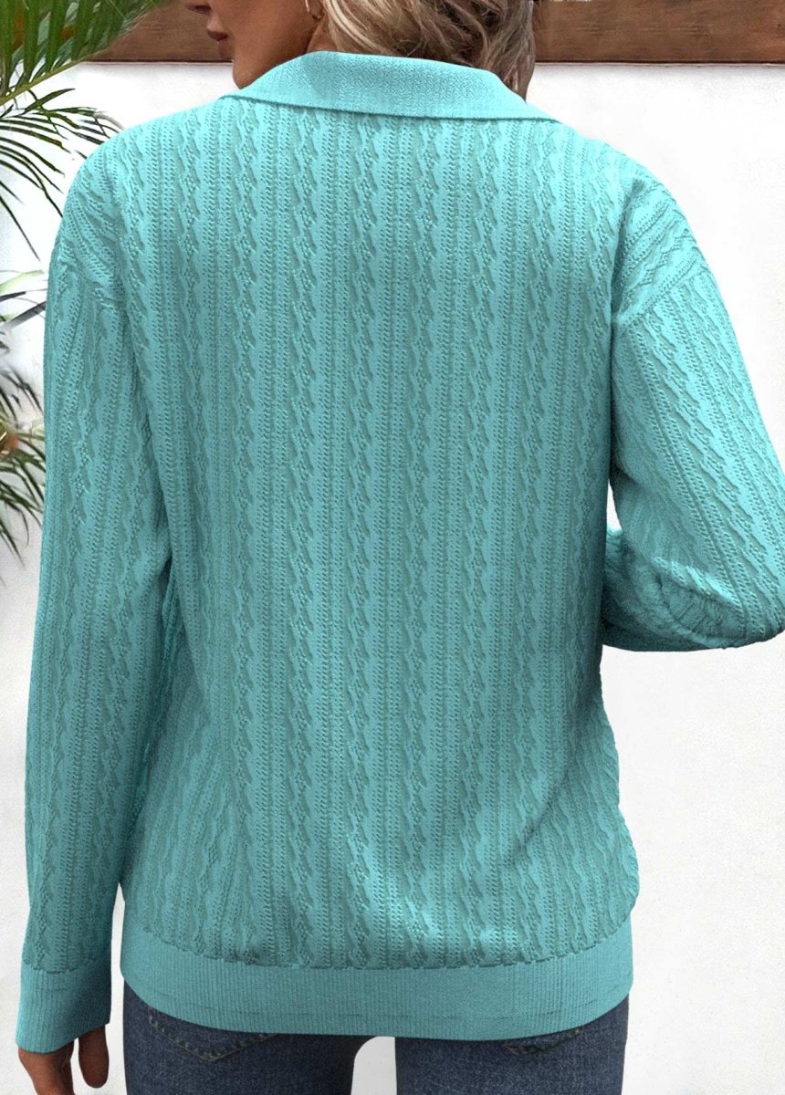 Elovana® Mint Green Zipper Geometric Print Long Sleeve Sweatshirt - Elovana Montreal - 