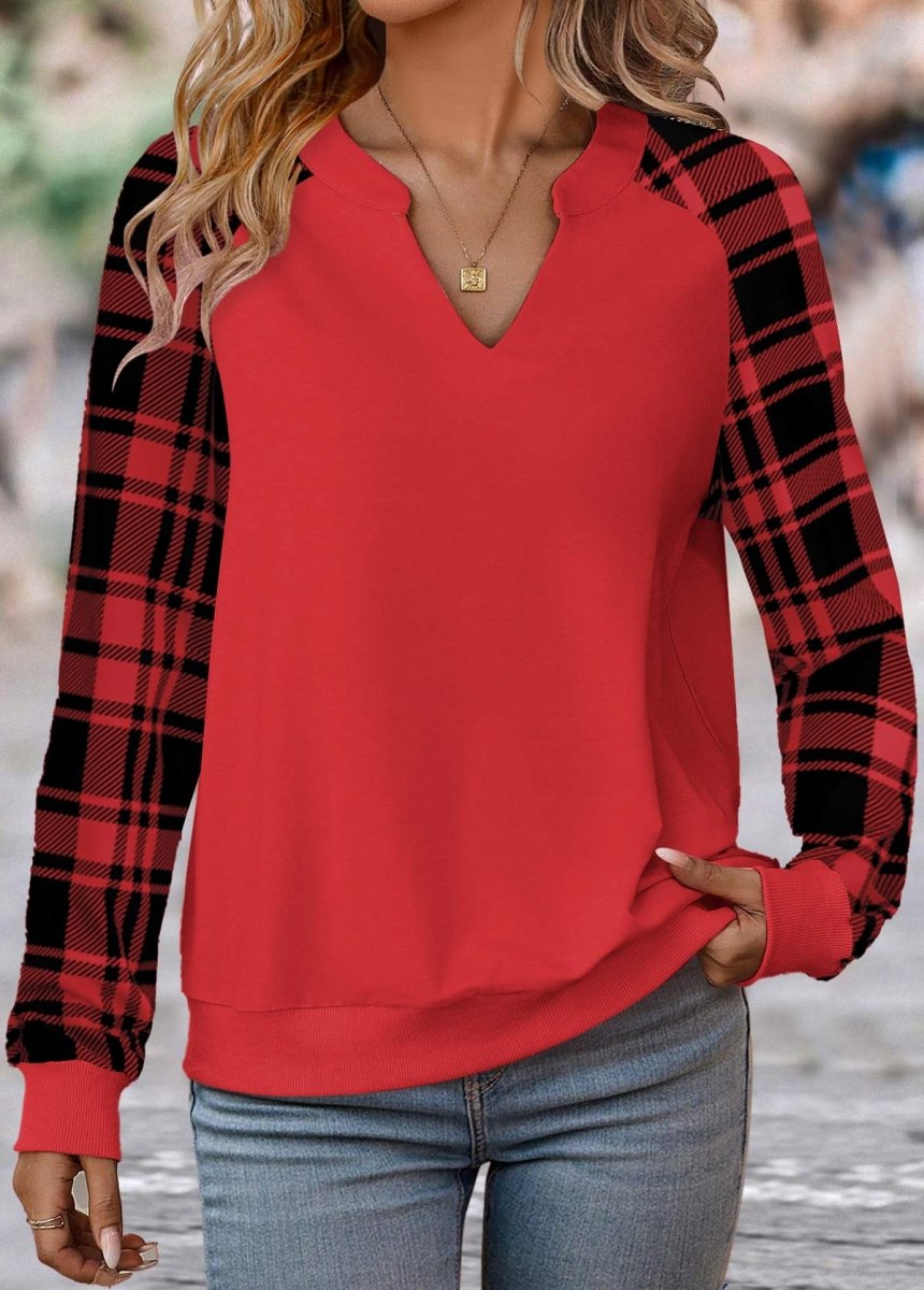 Elovana® Red Split Plaid Long Sleeve Sweatshirt - Elovana Montreal - 