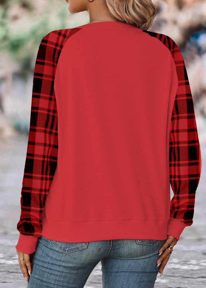 Elovana® Red Split Plaid Long Sleeve Sweatshirt - Elovana Montreal - 