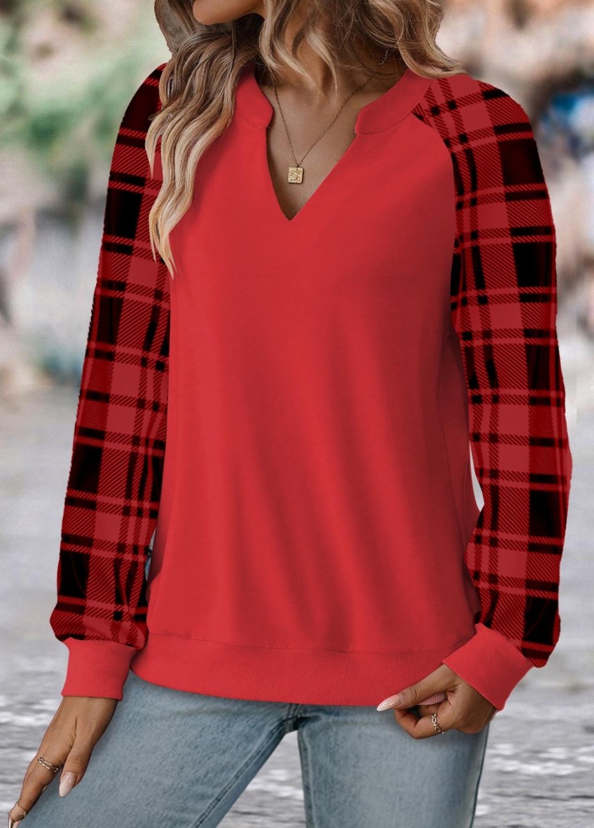 Elovana® Red Split Plaid Long Sleeve Sweatshirt - Elovana Montreal - 