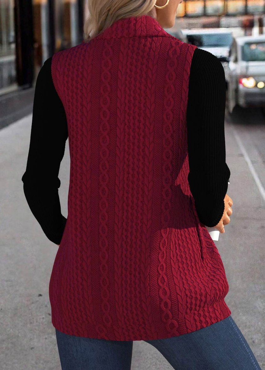 Elovana® Wine Red Jacquard Sleeveless Stand Collar Waistcoat - Elovana Montreal - 